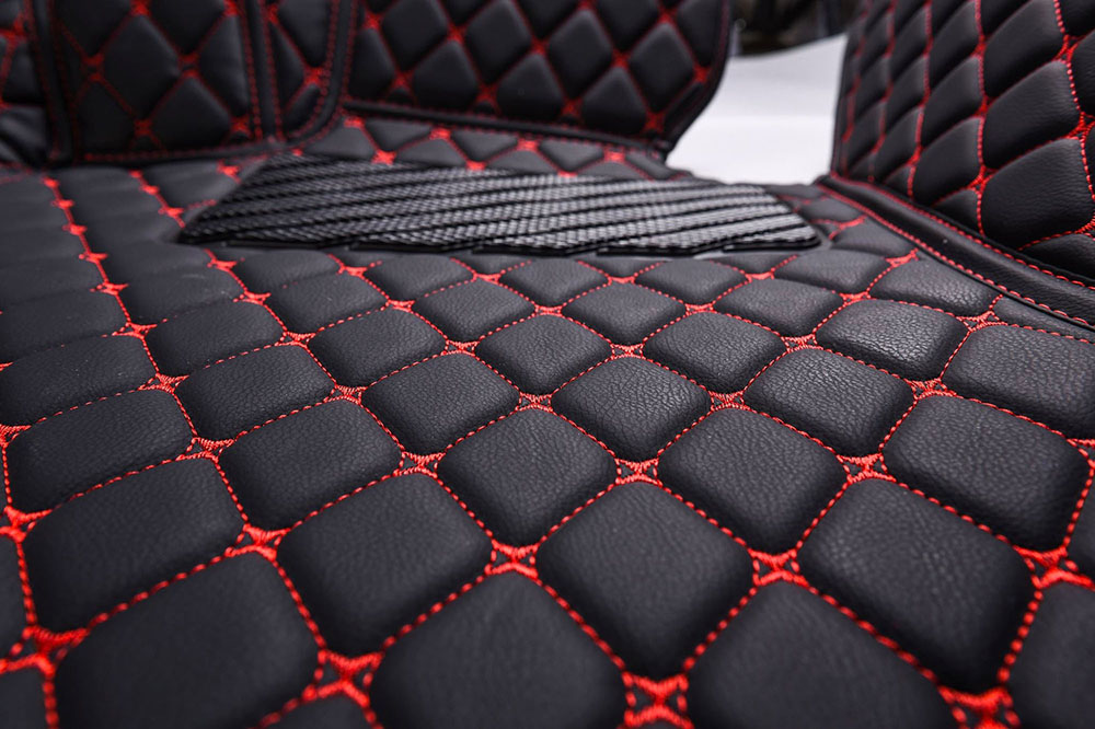 Black and Red Stitching Luxury Leather Diamonds Car Floor Mats