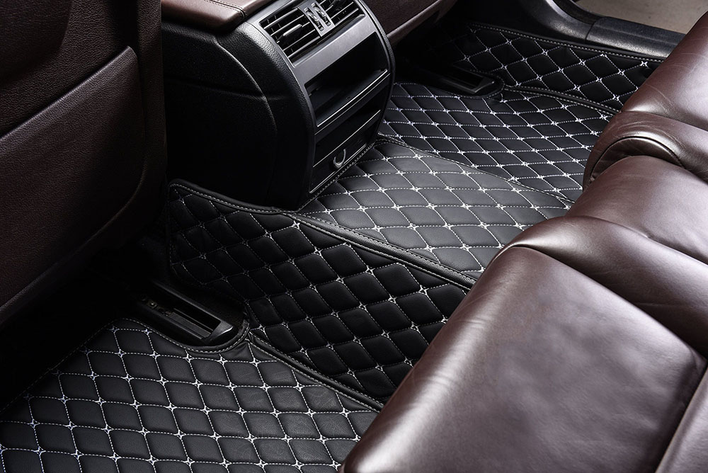 Black and White Stitching Custom Diamonds Car Mats