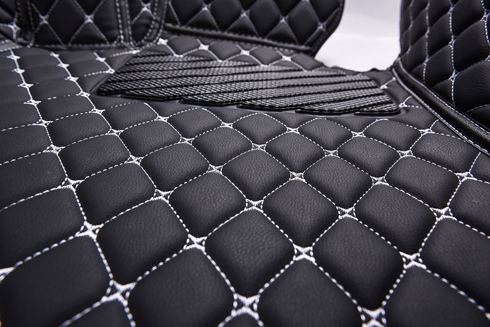 Black and White Stitching Luxury Leather Diamonds Car Floor Mats