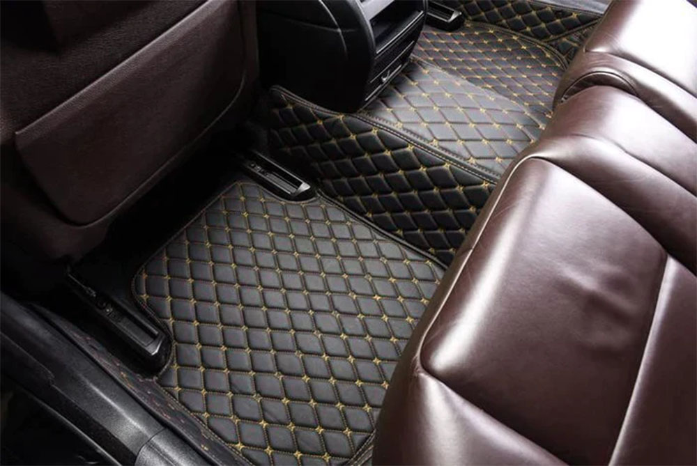 Black and Yellow Stitching Custom Diamonds Car Mats Black and Yellow Stitching Custom Diamonds Car Mats