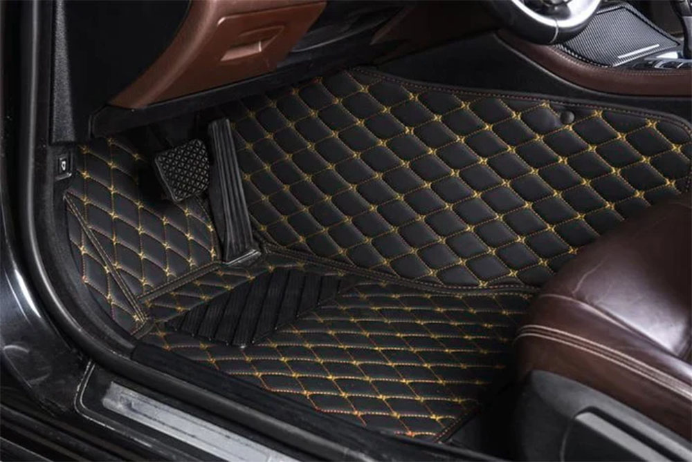Black and Yellow Stitching Luxury Leather Diamond Car Mats Black and Yellow Stitching Luxury Leather Diamond Car Mats