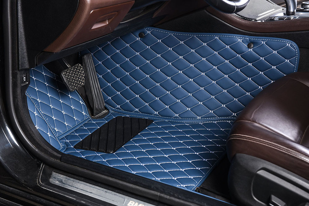 Blue Luxury Leather Diamond Car Mats