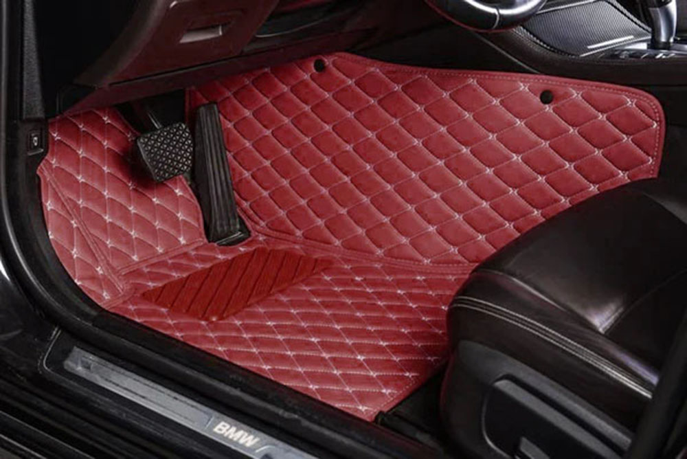 Wine Red Luxury Leather Diamond Car Mats for Renault Fluence