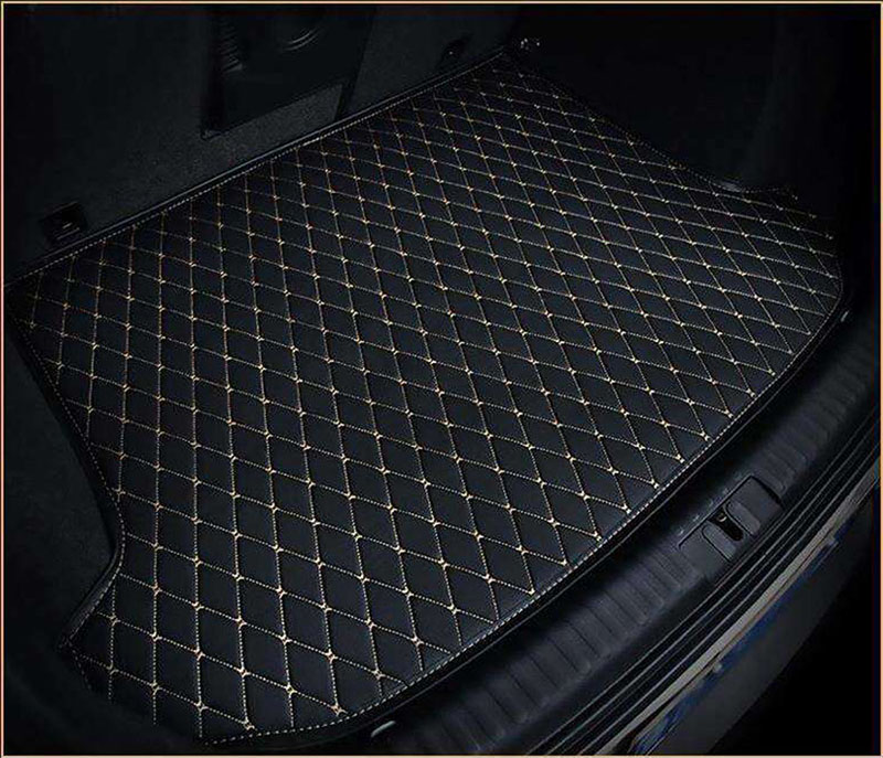 Black and Beige Stitching Luxury Leather Diamond Trunk Base Mats Black and Beige Stitching Luxury Leather Diamond Trunk Base Mats
