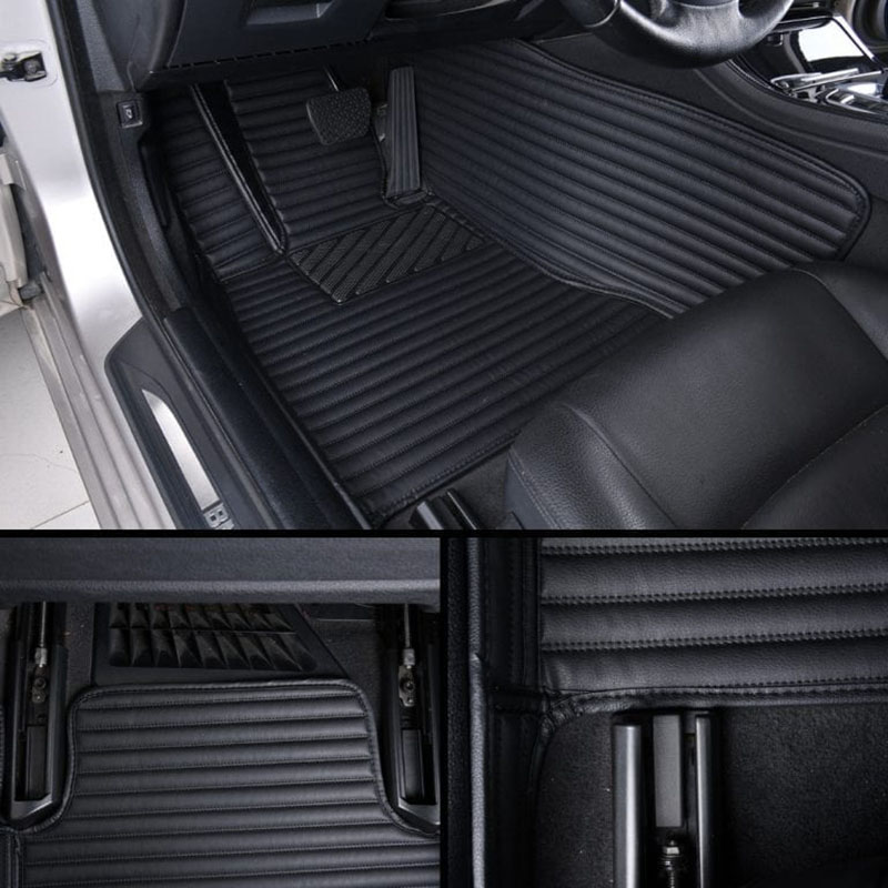 Black Luxury Leather Stripe Car Mats Black Luxury Leather Stripe Car Mats