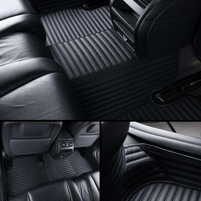 Black Luxury Leather Stripe Car Mats