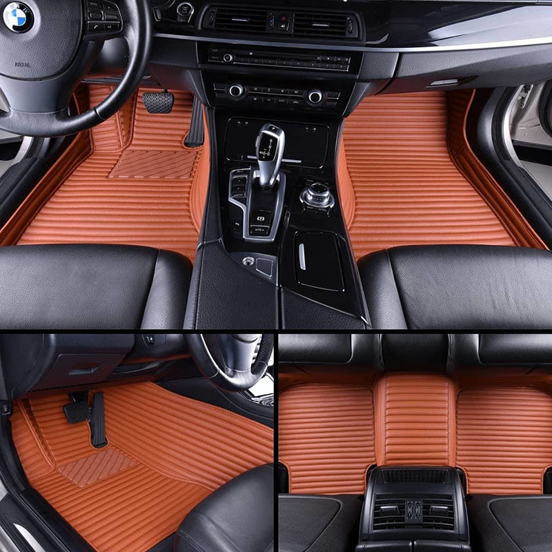 Brown Luxury Leather Stripe Car Mats Brown Luxury Leather Stripe Car Mats