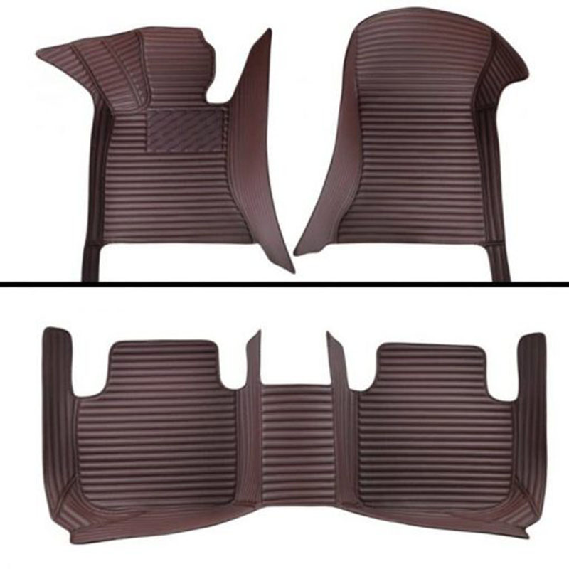 Dark Brown Luxury Leather Stripe Car Mats