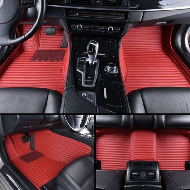 Maroon Luxury Leather Stripe Car Mats Maroon Luxury Leather Stripe Car Mats