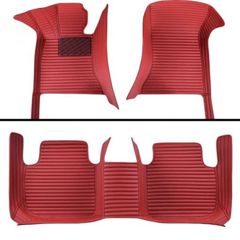 Maroon Luxury Leather Stripe Car Mats